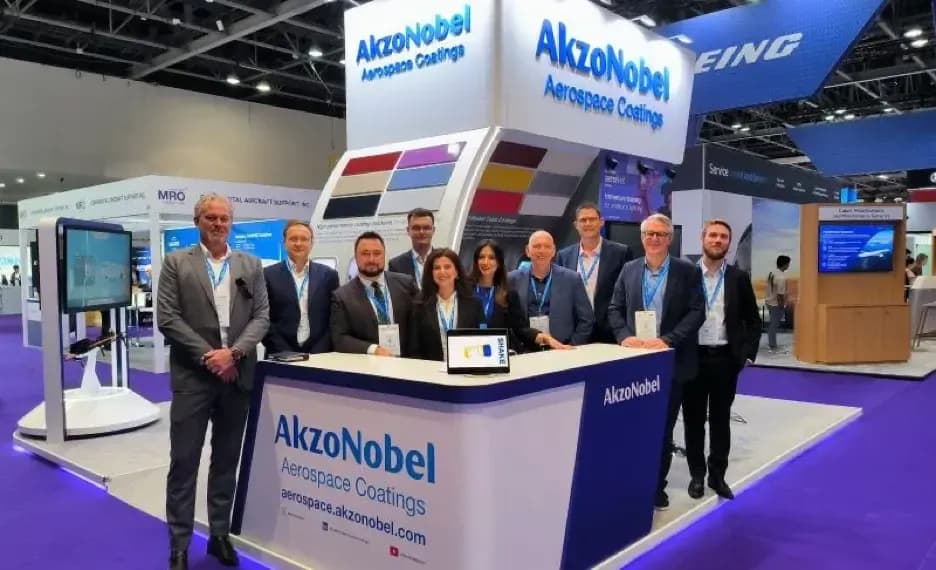 AkzoNobel team at an aerospace coatings exhibition stand