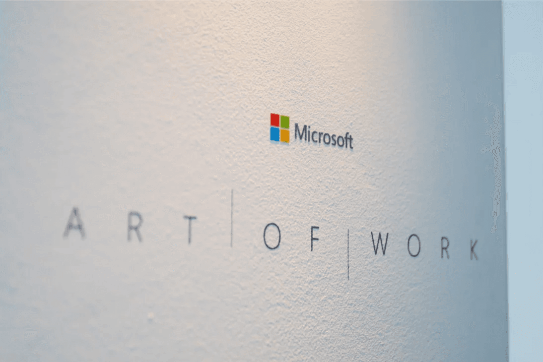 Microsoft Art of Work branding on the exhibition wall