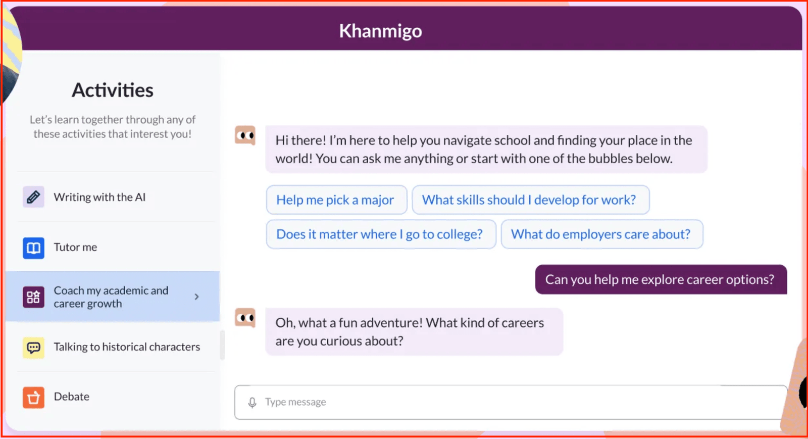 Khanmingo Learner Chatbot use case example